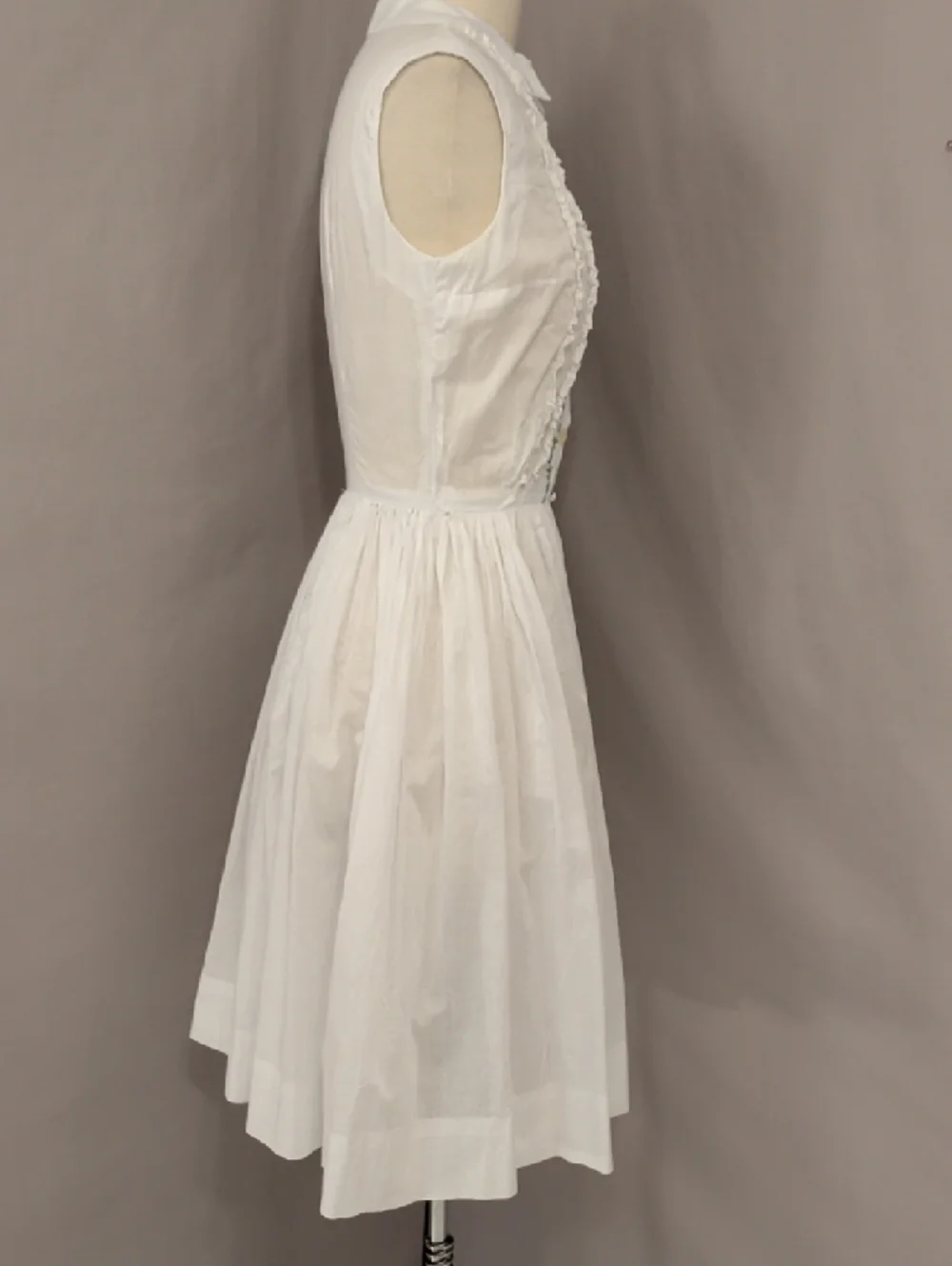 Vintage 50s White Sleeveless Midi Dress Blue Floral Embroidery Fit & Flare SeeMs - Picture 5 of 14